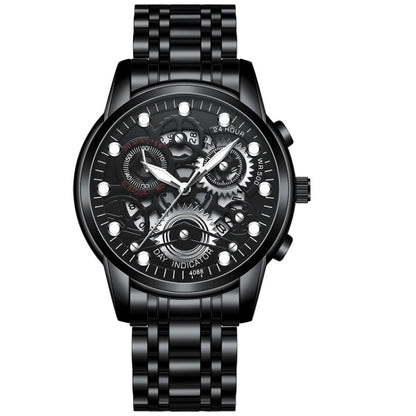 FNGEEN 4088 Men Hollow Quartz Watch Student Waterproof Luminous Watch, Full Gold Gold Surface, Full Gold Black Surface, Black Steel Black Surface White Nails, Black Steel Black Surface Gold Nails, Gold And Gold Surface, Gold Black Surface