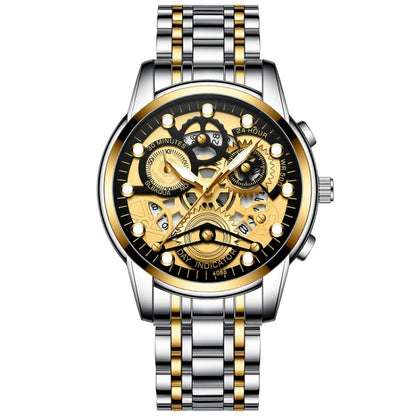 FNGEEN 4088 Men Hollow Quartz Watch Student Waterproof Luminous Watch, Full Gold Gold Surface, Full Gold Black Surface, Black Steel Black Surface White Nails, Black Steel Black Surface Gold Nails, Gold And Gold Surface, Gold Black Surface