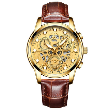 FNGEEN 4088 Men Hollow Quartz Watch Student Waterproof Luminous Watch, Full Gold Gold Surface, Full Gold Black Surface, Black Steel Black Surface White Nails, Black Steel Black Surface Gold Nails, Gold And Gold Surface, Gold Black Surface