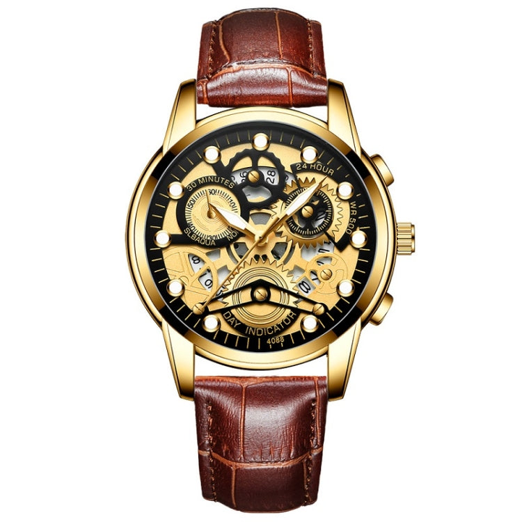 FNGEEN 4088 Men Hollow Quartz Watch Student Waterproof Luminous Watch, Full Gold Gold Surface, Full Gold Black Surface, Black Steel Black Surface White Nails, Black Steel Black Surface Gold Nails, Gold And Gold Surface, Gold Black Surface
