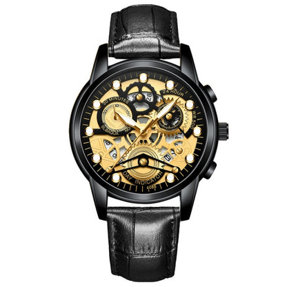 FNGEEN 4088 Men Hollow Quartz Watch Student Waterproof Luminous Watch, Full Gold Gold Surface, Full Gold Black Surface, Black Steel Black Surface White Nails, Black Steel Black Surface Gold Nails, Gold And Gold Surface, Gold Black Surface