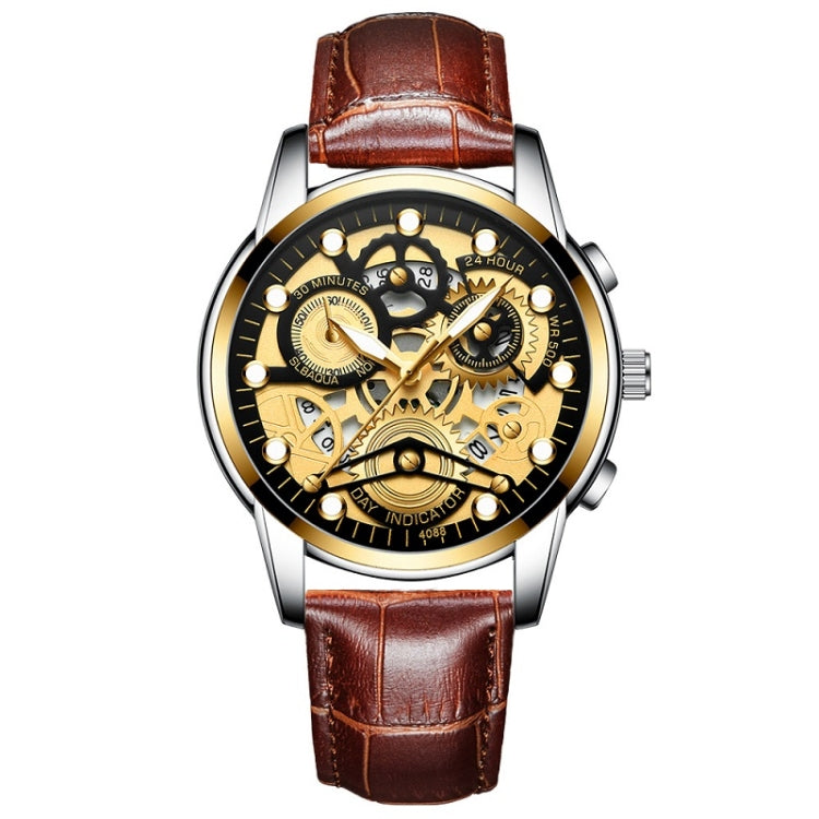FNGEEN 4088 Men Hollow Quartz Watch Student Waterproof Luminous Watch, Full Gold Gold Surface, Full Gold Black Surface, Black Steel Black Surface White Nails, Black Steel Black Surface Gold Nails, Gold And Gold Surface, Gold Black Surface