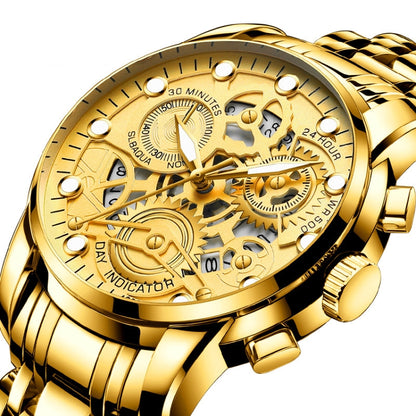 FNGEEN 4088 Men Hollow Quartz Watch Student Waterproof Luminous Watch, Full Gold Gold Surface, Full Gold Black Surface, Black Steel Black Surface White Nails, Black Steel Black Surface Gold Nails, Gold And Gold Surface, Gold Black Surface