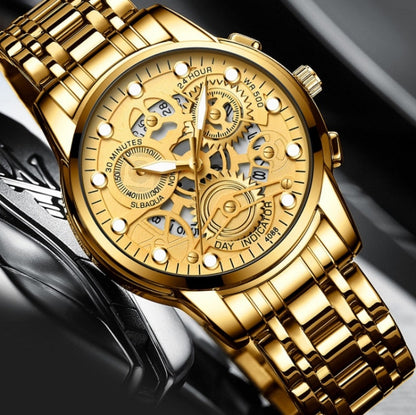 FNGEEN 4088 Men Hollow Quartz Watch Student Waterproof Luminous Watch, Full Gold Gold Surface, Full Gold Black Surface, Black Steel Black Surface White Nails, Black Steel Black Surface Gold Nails, Gold And Gold Surface, Gold Black Surface