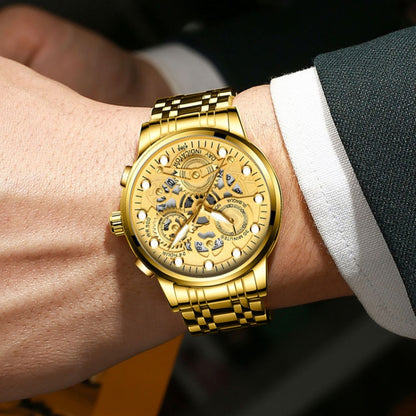 FNGEEN 4088 Men Hollow Quartz Watch Student Waterproof Luminous Watch, Full Gold Gold Surface, Full Gold Black Surface, Black Steel Black Surface White Nails, Black Steel Black Surface Gold Nails, Gold And Gold Surface, Gold Black Surface