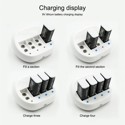 Four-Slot 9V Lithium Battery Charger For Multimeter Microphone Remote Control Battery Charger, US Plug