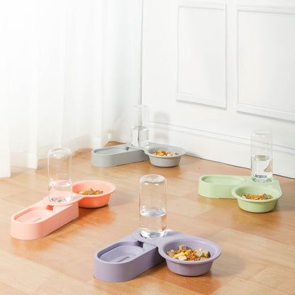 Pet Supplies Dog Cat Food Bowl Folding Rotating Double Bowl, Green Without Bowl, Purple Without Bowl, Pink Without Bowl, Gray Without Bowl, Green With Bowl, Purple With Bowl, Pink With Bowl, Gray With Bowl