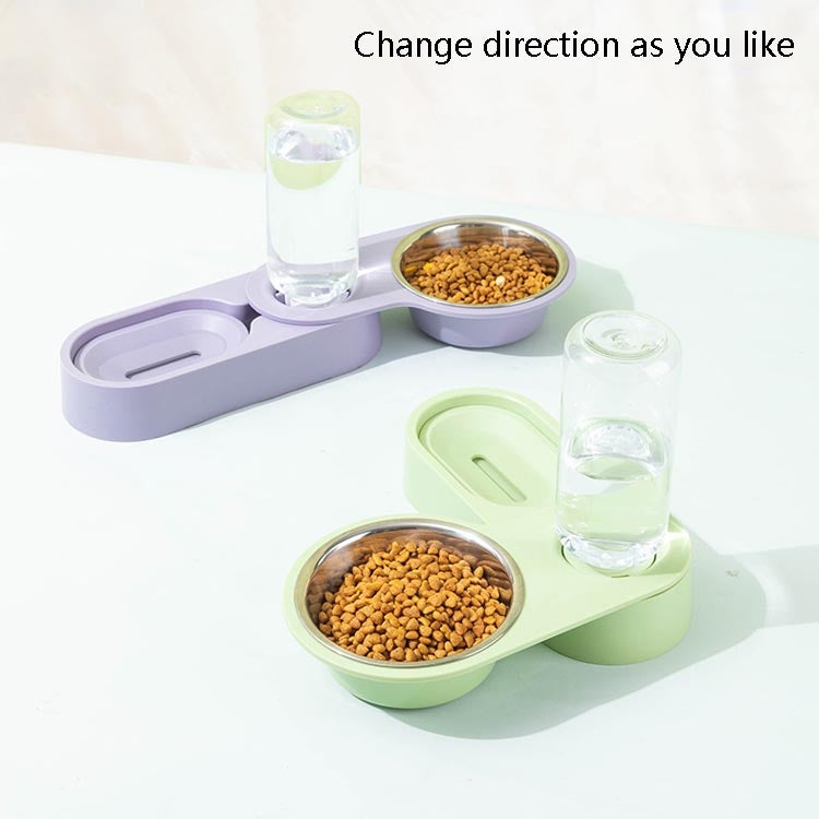 Pet Supplies Dog Cat Food Bowl Folding Rotating Double Bowl, Green Without Bowl, Purple Without Bowl, Pink Without Bowl, Gray Without Bowl, Green With Bowl, Purple With Bowl, Pink With Bowl, Gray With Bowl