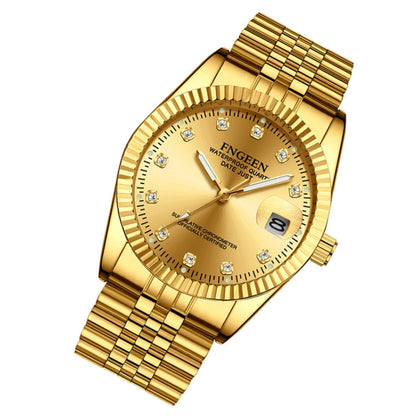 FNGEEN 7008 Men Fashion Diamond Dial Watch Couple Watch, Full Gold Gold Surface, Full Gold Black Surface, Full Gold White Surface, Golden Surface, Gold Black Sueface, Golden White Surface, Brown Leather Full Gold Surface