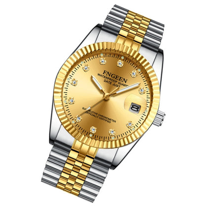 FNGEEN 7008 Men Fashion Diamond Dial Watch Couple Watch, Full Gold Gold Surface, Full Gold Black Surface, Full Gold White Surface, Golden Surface, Gold Black Sueface, Golden White Surface, Brown Leather Full Gold Surface                                ...