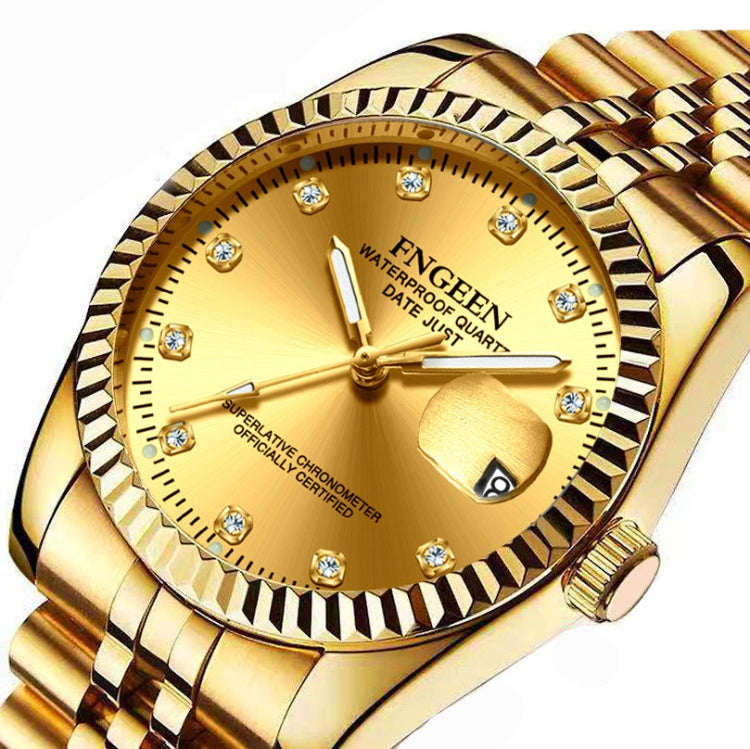 FNGEEN 7008 Men Fashion Diamond Dial Watch Couple Watch, Full Gold Gold Surface, Full Gold Black Surface, Full Gold White Surface, Golden Surface, Gold Black Sueface, Golden White Surface, Brown Leather Full Gold Surface