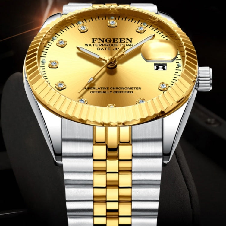 FNGEEN 7008 Men Fashion Diamond Dial Watch Couple Watch, Full Gold Gold Surface, Full Gold Black Surface, Full Gold White Surface, Golden Surface, Gold Black Sueface, Golden White Surface, Brown Leather Full Gold Surface