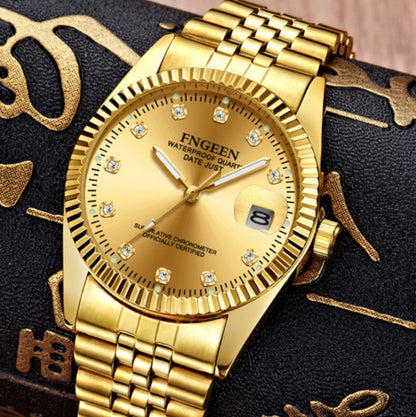 FNGEEN 7008 Men Fashion Diamond Dial Watch Couple Watch, Full Gold Gold Surface, Full Gold Black Surface, Full Gold White Surface, Golden Surface, Gold Black Sueface, Golden White Surface, Brown Leather Full Gold Surface
