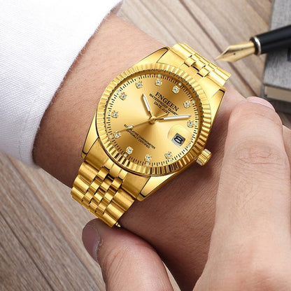 FNGEEN 7008 Men Fashion Diamond Dial Watch Couple Watch, Full Gold Gold Surface, Full Gold Black Surface, Full Gold White Surface, Golden Surface, Gold Black Sueface, Golden White Surface, Brown Leather Full Gold Surface