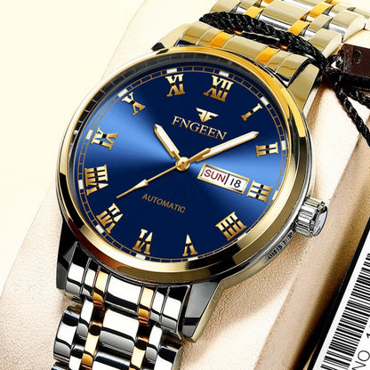 FNGEEN 4002 Men Roman Numeral Dial Sports Watch Student Luminous Quartz Watch, Between Gold Blue Surface, Between Gold Black Surface, Between Gold White Surface, White Steel Blue Surface, White Steel Black Surface, Brown Leather And Gold Blue Surface