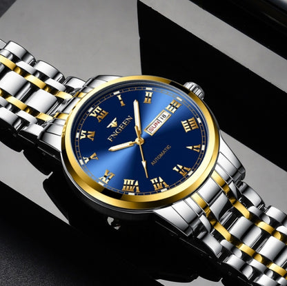 FNGEEN 4002 Men Roman Numeral Dial Sports Watch Student Luminous Quartz Watch, Between Gold Blue Surface, Between Gold Black Surface, Between Gold White Surface, White Steel Blue Surface, White Steel Black Surface, Brown Leather And Gold Blue Surface
