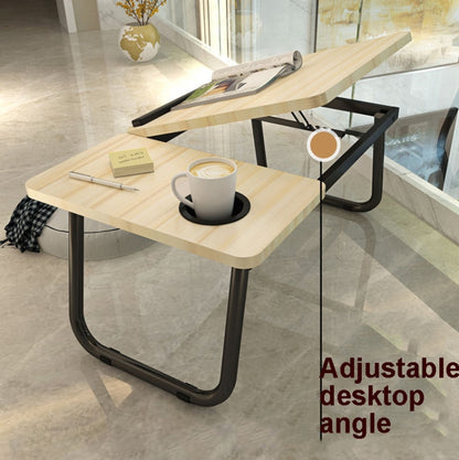 Bed Four-Speed Lifting Table Folding Laptop Desk  Adjustable Dormitory Lazy Table with Cup Holder, 55x32x25cm
