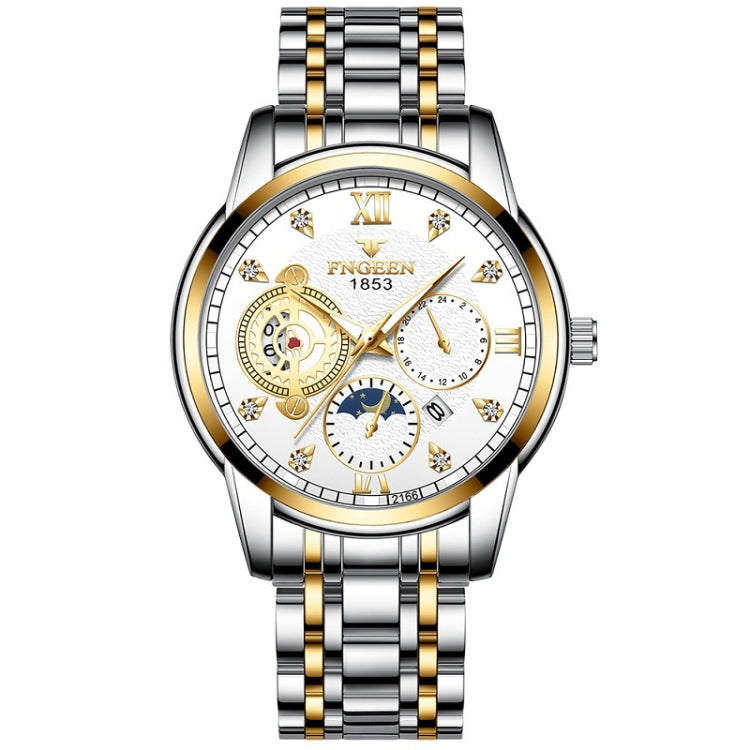 FNGEEN 2166 Men Three-eye Hollow Quartz Watch Student Sports Electronic Watch, Black Steel Black Surface Gold Nails, Between Gold Black Surface, Between Gold Blue Surface, Between Gold White Surface, White Steel White Surface, White Steel Blue Surface