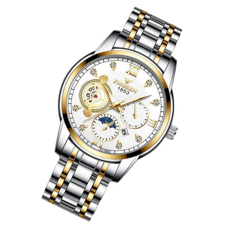 FNGEEN 2166 Men Three-eye Hollow Quartz Watch Student Sports Electronic Watch, Black Steel Black Surface Gold Nails, Between Gold Black Surface, Between Gold Blue Surface, Between Gold White Surface, White Steel White Surface, White Steel Blue Surface