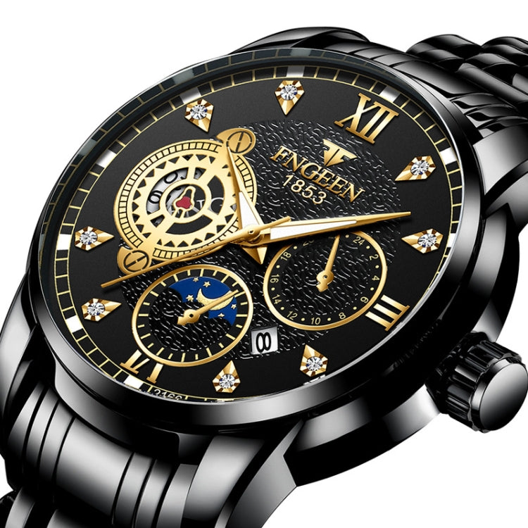 FNGEEN 2166 Men Three-eye Hollow Quartz Watch Student Sports Electronic Watch, Black Steel Black Surface Gold Nails, Between Gold Black Surface, Between Gold Blue Surface, Between Gold White Surface, White Steel White Surface, White Steel Blue Surface