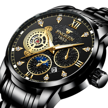 FNGEEN 2166 Men Three-eye Hollow Quartz Watch Student Sports Electronic Watch, Black Steel Black Surface Gold Nails, Between Gold Black Surface, Between Gold Blue Surface, Between Gold White Surface, White Steel White Surface, White Steel Blue Surface