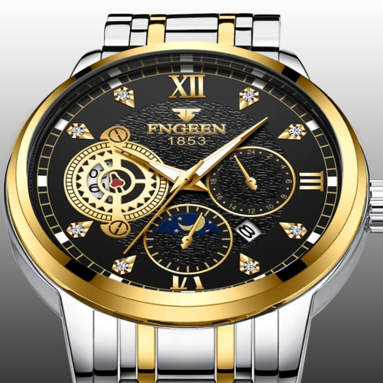 FNGEEN 2166 Men Three-eye Hollow Quartz Watch Student Sports Electronic Watch, Black Steel Black Surface Gold Nails, Between Gold Black Surface, Between Gold Blue Surface, Between Gold White Surface, White Steel White Surface, White Steel Blue Surface