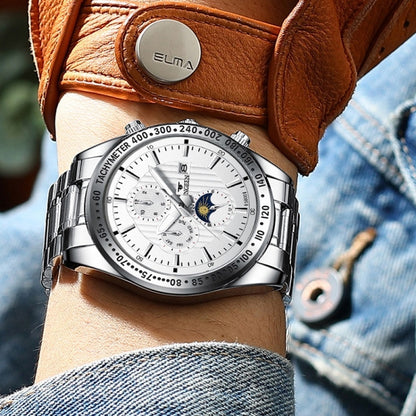 FNGEEN 5800 Men Three Eyes and Six Pins Watch Student Quartz Watch, Black Steel Black Surface, Black Steel White Surface, White Steel Black Surface, White Steel White Surface, Black Leather Black Steel Black Surface