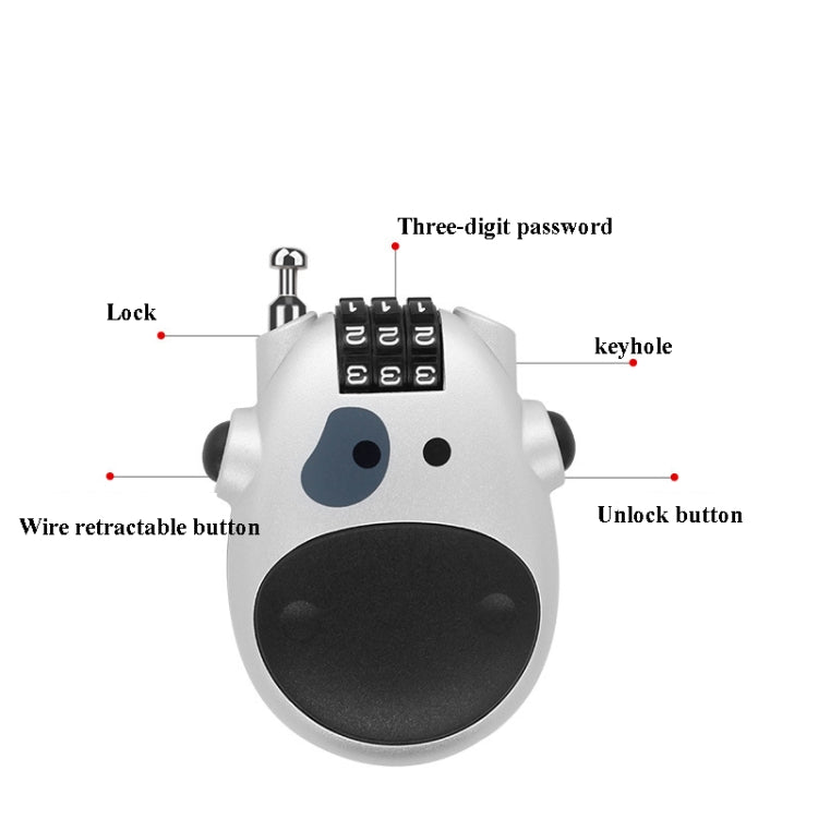 Portable Bicycle Motorcycle Anti-Theft Lock Telescopic Wire Lock Cartoon Cow Password Lock, Cow Password Lock(Black), Cow Password Lock(Silver)