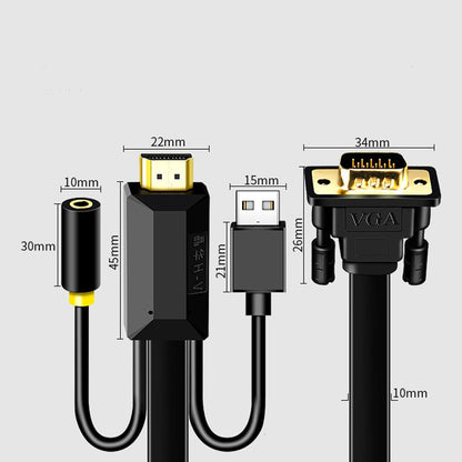 JH HV10 1080P HDMI to VGA Cable Projector TV Box Computer Notebook Industrial Display Adapter Cable, 1m, 2m, 3m, 5m, 10m