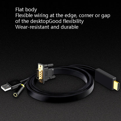JH HV10 1080P HDMI to VGA Cable Projector TV Box Computer Notebook Industrial Display Adapter Cable, 1m, 2m, 3m, 5m, 10m