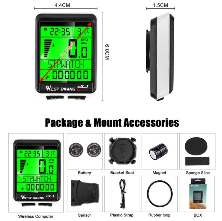 WEST BIKING Mountain Bike Wireless Code Meter Large-Screen Multifunctional Waterproof Speedometer, Large-Screen