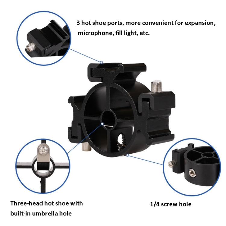 2 PCS Round Field 3 Triple Head Hot Shoe Mount Adapter Flash Holder Bracket Light Stand Holder, Round Triple Heads Bracket