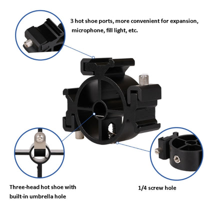 2 PCS Round Field 3 Triple Head Hot Shoe Mount Adapter Flash Holder Bracket Light Stand Holder, Round Triple Heads Bracket