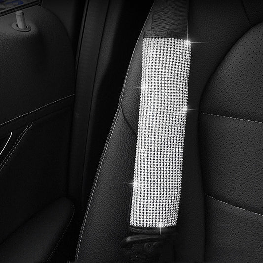 2 PCS Car Diamond-Studded Interior Products Personalized Protective Sleeve, Shoulder Guard, Handbrake Cover, Gear Cover, Parking Space Pull Cover