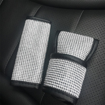 2 PCS Car Diamond-Studded Interior Products Personalized Protective Sleeve, Shoulder Guard, Handbrake Cover, Gear Cover, Parking Space Pull Cover