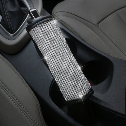 2 PCS Car Diamond-Studded Interior Products Personalized Protective Sleeve, Shoulder Guard, Handbrake Cover, Gear Cover, Parking Space Pull Cover