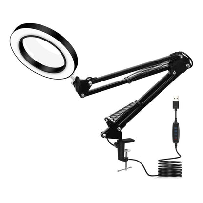 LED Eye Protection Reading Book Light USB Folding Clip Magnifying Glass Electronic Maintenance Light, 5X-S (Black)