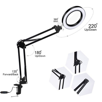 LED Eye Protection Reading Book Light USB Folding Clip Magnifying Glass Electronic Maintenance Light, 5X-S (Black)