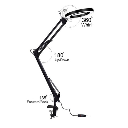 LED Eye Protection Reading Book Light USB Folding Clip Magnifying Glass Electronic Maintenance Light, 5X-S (Black)