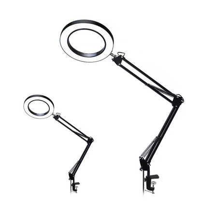 LED Eye Protection Reading Book Light USB Folding Clip Magnifying Glass Electronic Maintenance Light, 5X-S (Black)