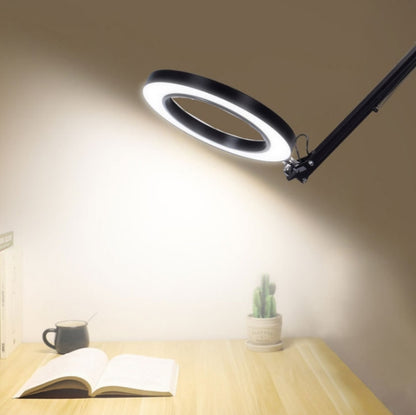 LED Eye Protection Reading Book Light USB Folding Clip Magnifying Glass Electronic Maintenance Light, 5X-S (Black)