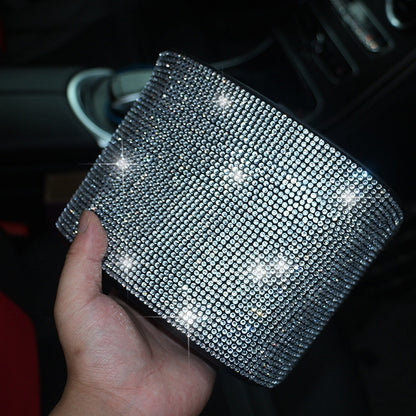 Car-Studded Trash Can Personality Car Hanging Trash Bag Multi-Function Car Storage Box, Colorful Diamonds, White Diamonds