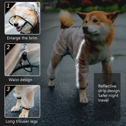 Dog Raincoat Four Foot Waterproof Transparent Reflective Poncho, XS, M, L, XL