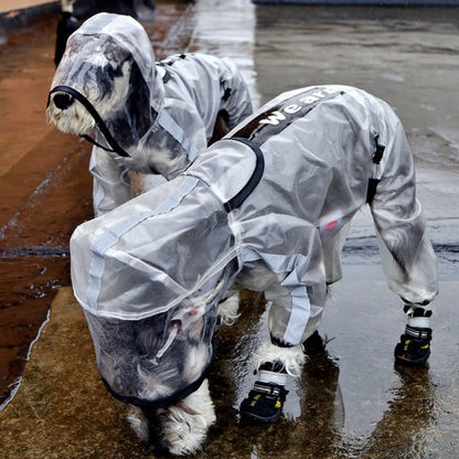 Dog Raincoat Four Foot Waterproof Transparent Reflective Poncho, XS, M, L, XL