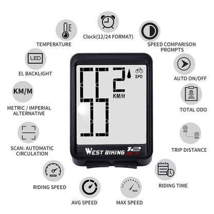 WEST BIKING Mountain Road Bike Wireless Big Character Table Big Screen Waterproof Night Light Speed Speedometer, Night Light Speed Speedometer(Green), Night Light Speed Speedometer(Black), Night Light Speed Speedometer(Red)