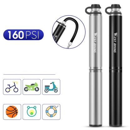 West Biking Bicycle Pump Portable High Pressure Inflators Mountain Road Car Bicycle Riding Equipment, West Biking Pump(Black), West Biking Pump(Silver)