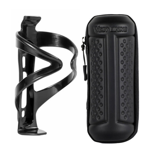 WEST BIKING 1.2L Bicycle EVA Hard Shell Water Bottle Bag With Bottle Cage, Rack+A Black Bag, Rack+B Frosted Black