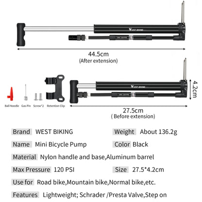 WEST BIKING High Pressure Bicycle Vertical Pump With Barometer, West Biking Vertical Pump