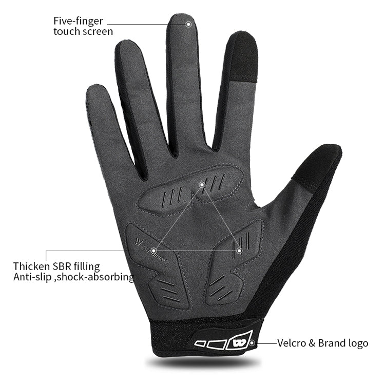 WEST BIKING YP0211207 Riding Full Finger Gloves Road Bike Mountain Bike Locomotive Shock Absorber Gloves, M, L, XL