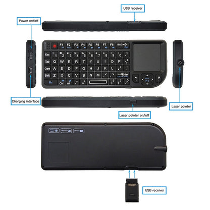 A8 Mini Wireless Mouse And Keyboard With Laser Touchpad Keyboard, English White Backlight, English Colorful Backlight